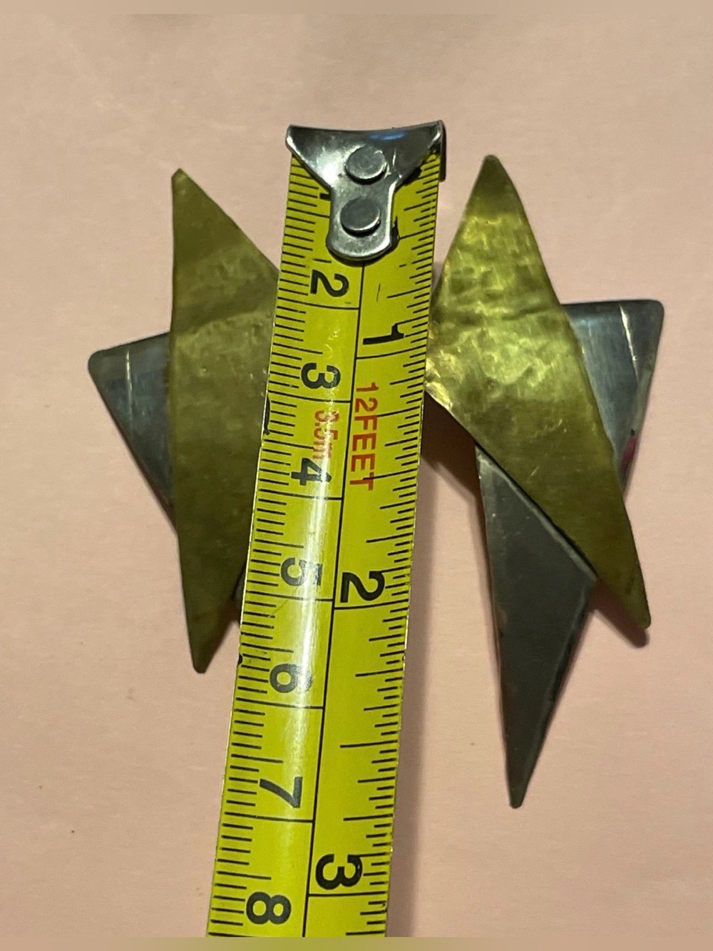 Vintage Sterling Silver Brass Modernist Pierced Shooting Star Earrings #9517 💎 - Picture 2 of 8